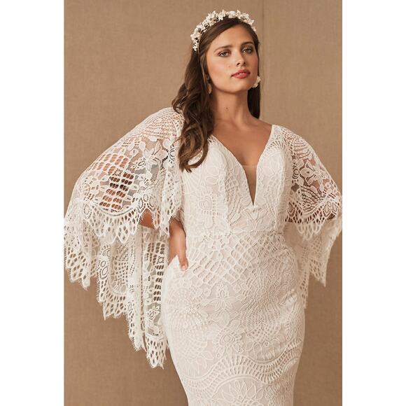 BHLDN Odalis Cape-Sleeve Deep-V Lace Wedding Gown - 18 - Picture 2 of 8